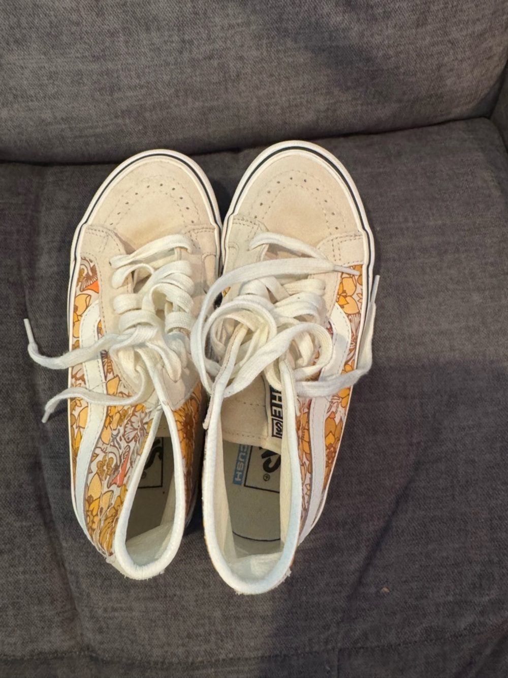 Vans High-Top Sneakers in Cream and Yellow Floral Pattern